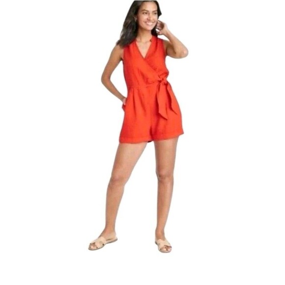LINEN BLEND ROMPER WITH SIDE TIE SZ XXXL RED A New Day NWT - Picture 1 of 6